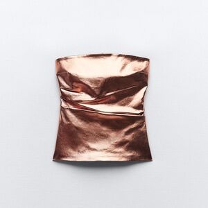 Zara Bronze Metallic Strapless Top